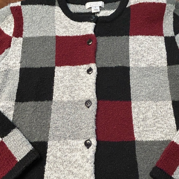 SOLD. Vintage Christopher & Banks Plaid Colorblock Button-Up Woman Cardigan - Picture 8 of 11